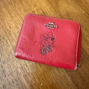 Coach x Disney Minnie Mouse Red Leather Zip Wallet